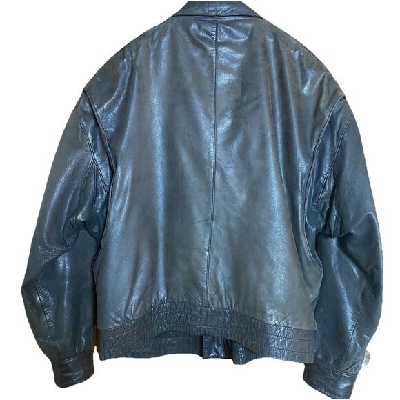 Vintage LUIS ALVEAR Bomber Jacket Distressed Leather Air Vents Mens L Dark Brown - Picture 2 of 11